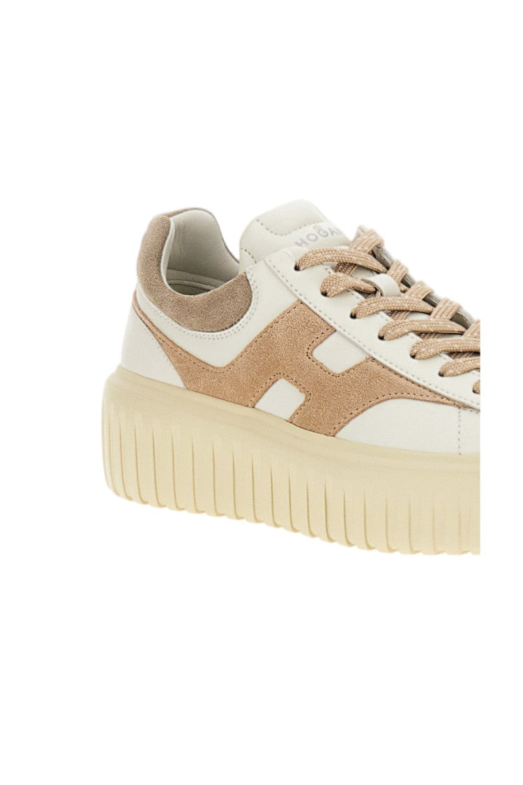 Hogan Beige Nappa Leather H-Stripes Sneakers