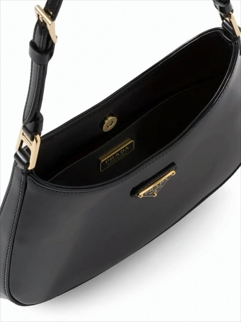 Prada Glossy Patent Leather Shoulder Bag With Gold-Tone Hardware