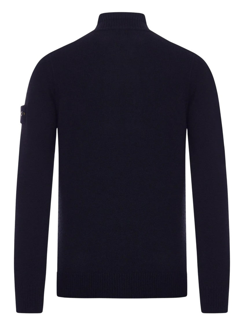 Stone Island High Collar Midnight Blue Wool Blend Sweater