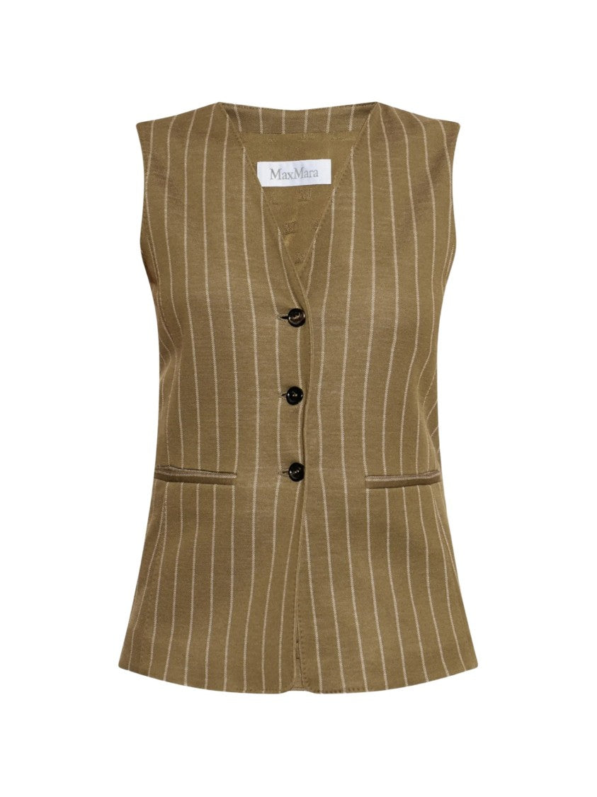 Max Mara Olive Pinstriped Riccio Tailored Waistcoat