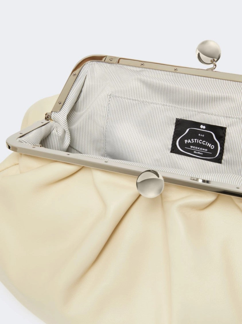 Max Mara Ivory Gathered Leather Shoulder Bag