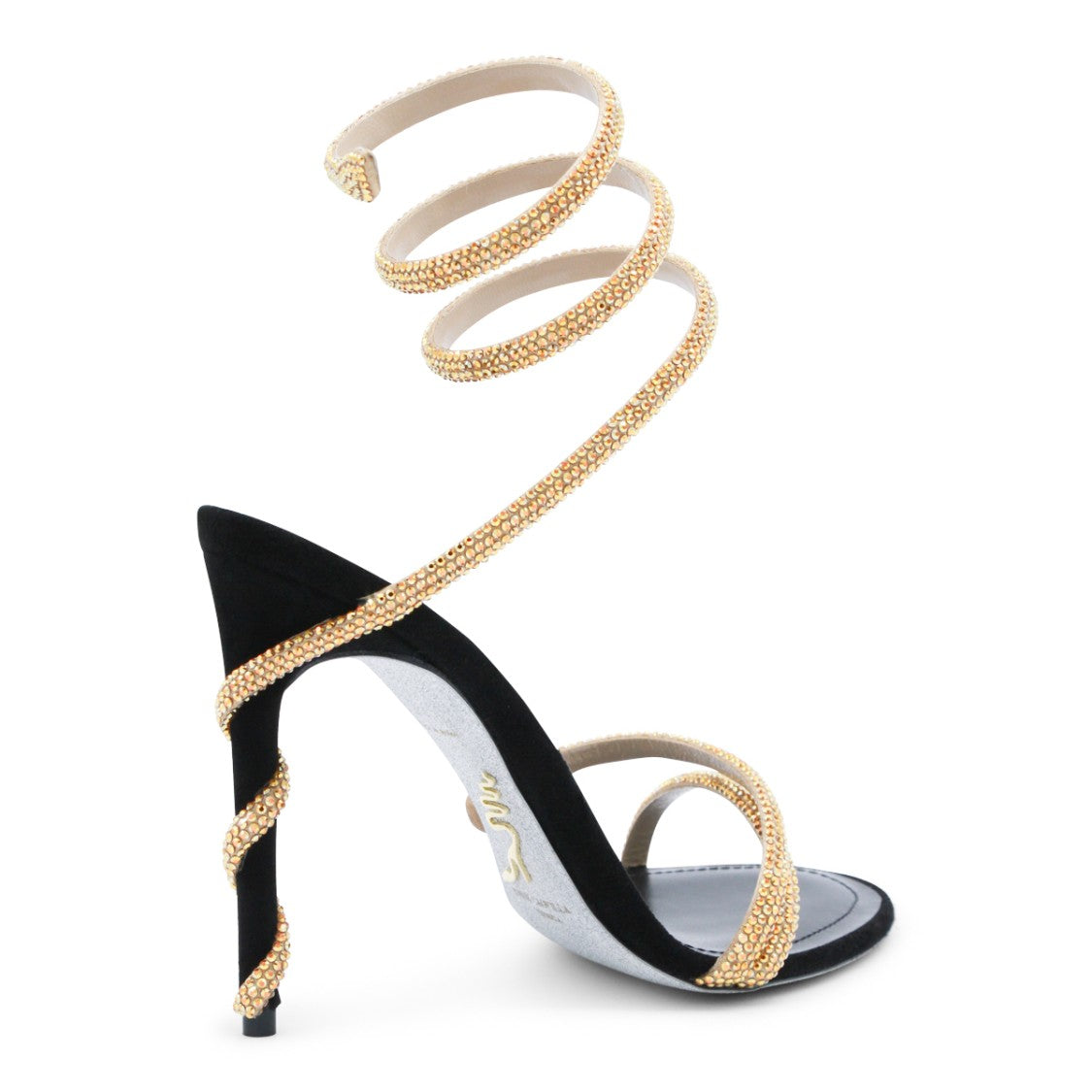 René Caovilla Black And Gold Leather Sandals