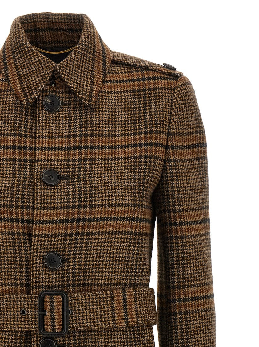 Saint Laurent Prince Of Wales Wool Coat