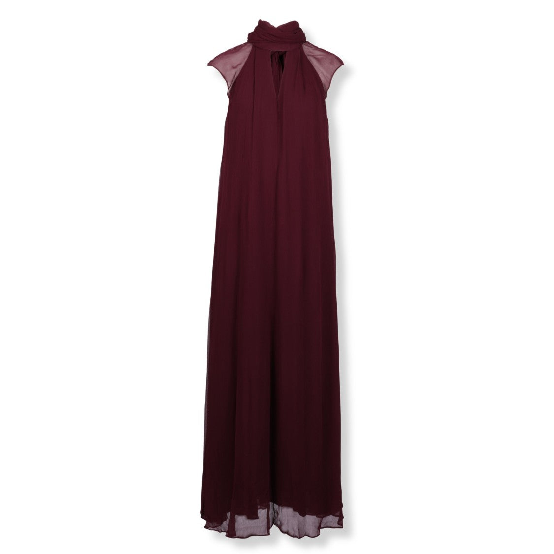 Staud Burgundy Chiffon Maxi Dress With Cap Sleeves
