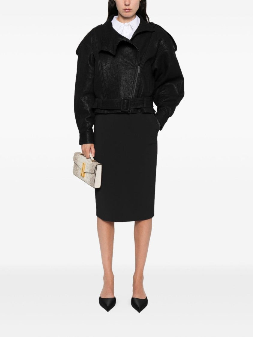 Elisabetta Franchi Fitted Black Pencil Skirt With Gold Accents