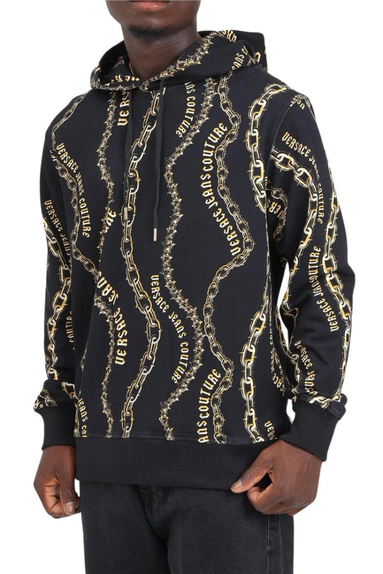 Versace Jeans Couture Two-Tone Cotton Hoodie With Chain Pattern