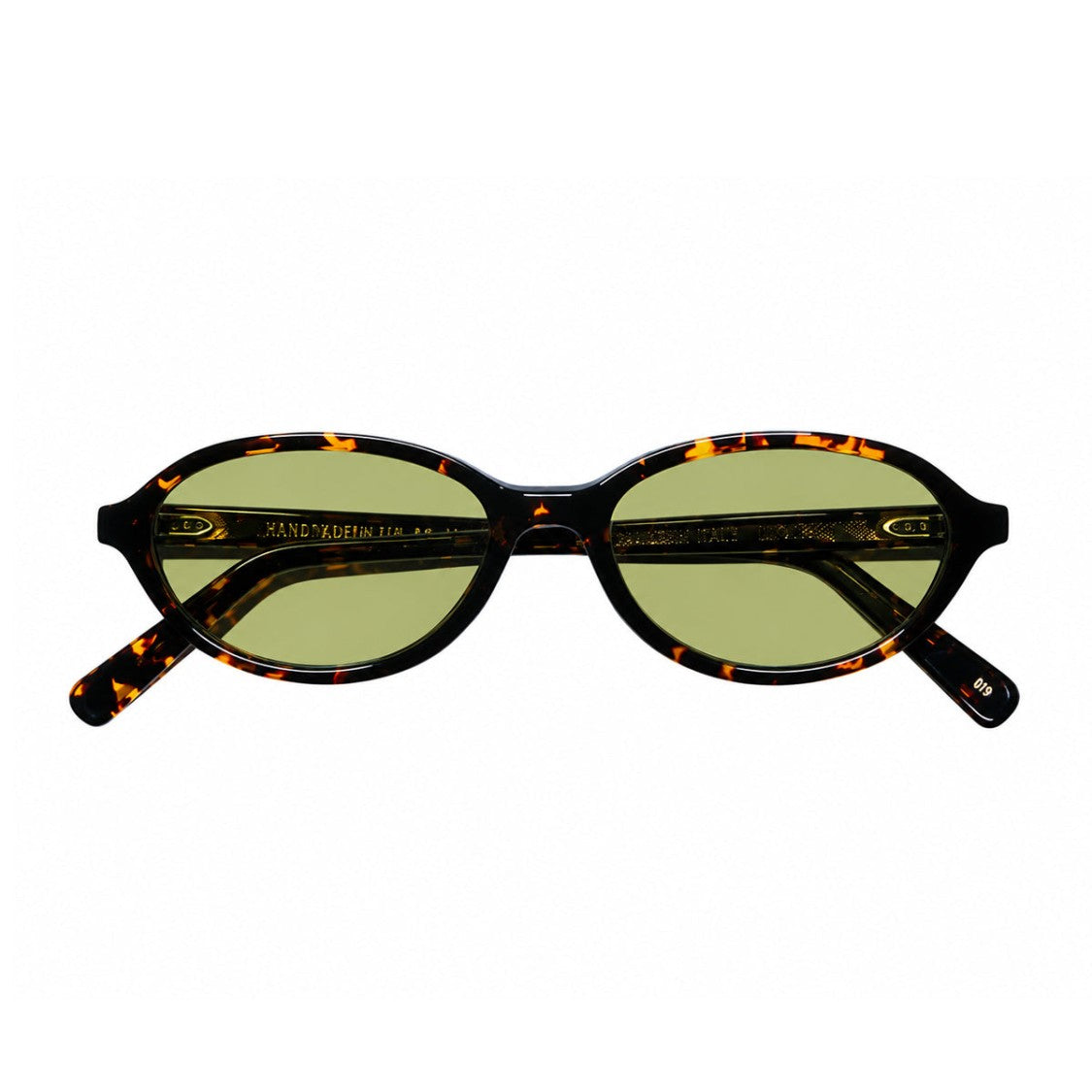 L.G.R. Oval-Shaped Dark Havana Acetate Sunglasses With Green Vintage Lenses