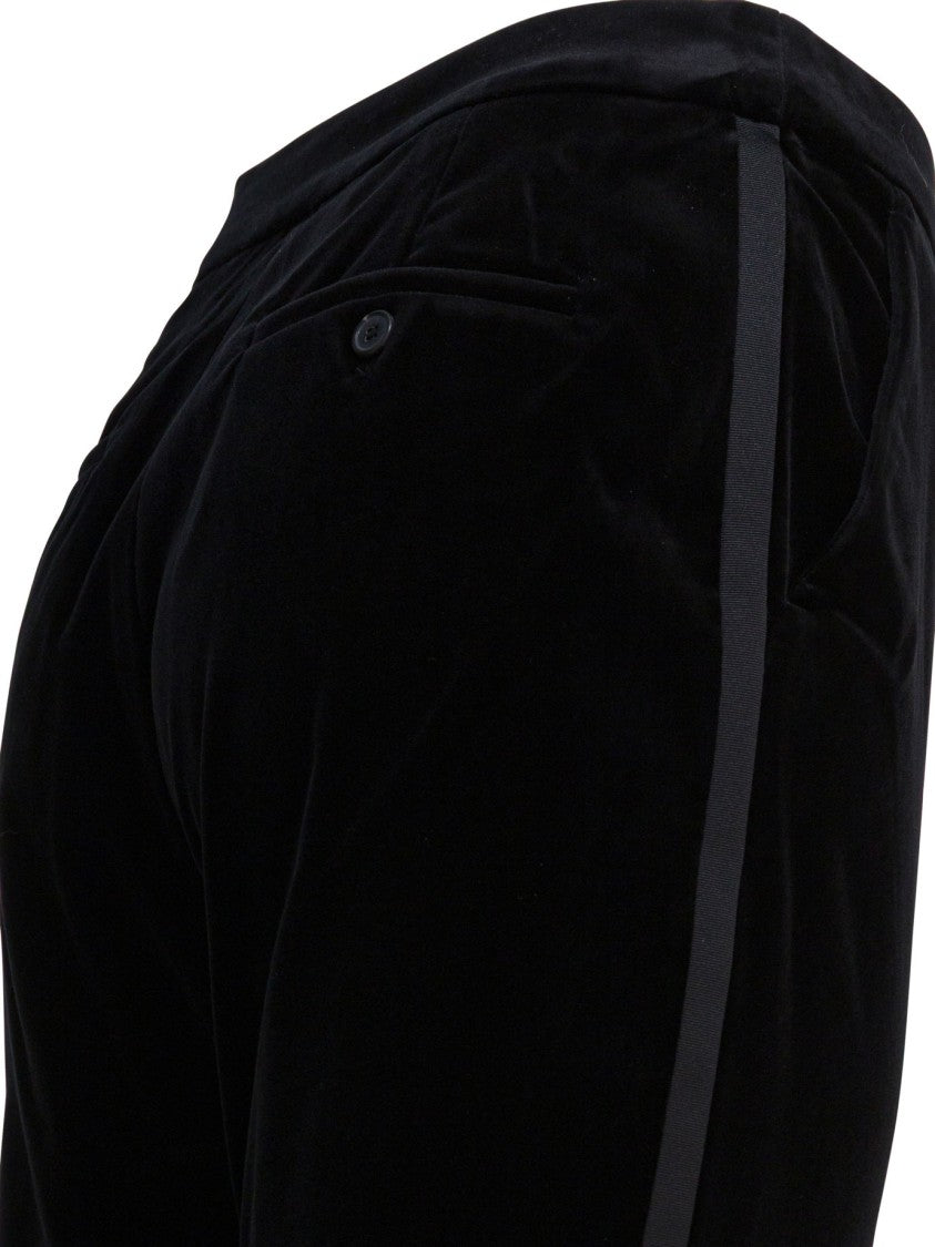 Max Mara Fitted Black Velvet Pants With Central Pleat
