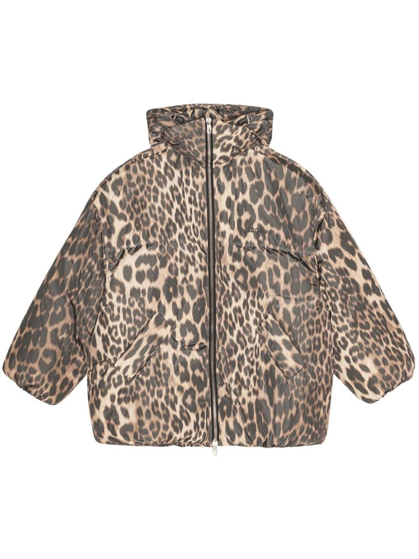 Ganni Leopard Print Coat With Oversized Silhouette