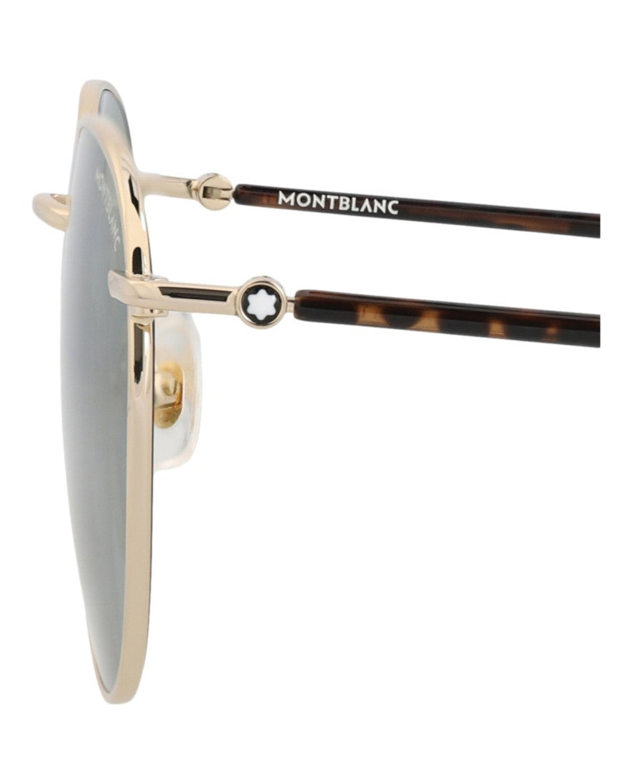 Montblanc Round Metal Sunglasses With Tortoiseshell Temples And Green Tint
