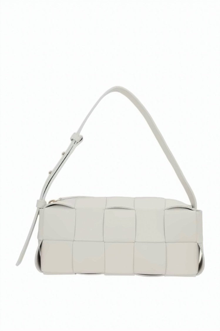 Bottega Veneta Woven White Shoulder Bag With Structured Design And Adjustable Strap