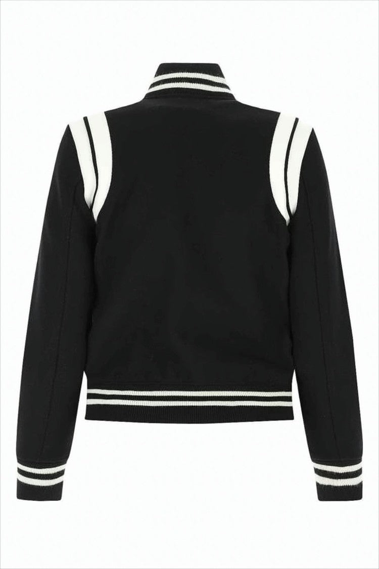 Saint Laurent Cropped Varsity Jacket In Black Wool Blend