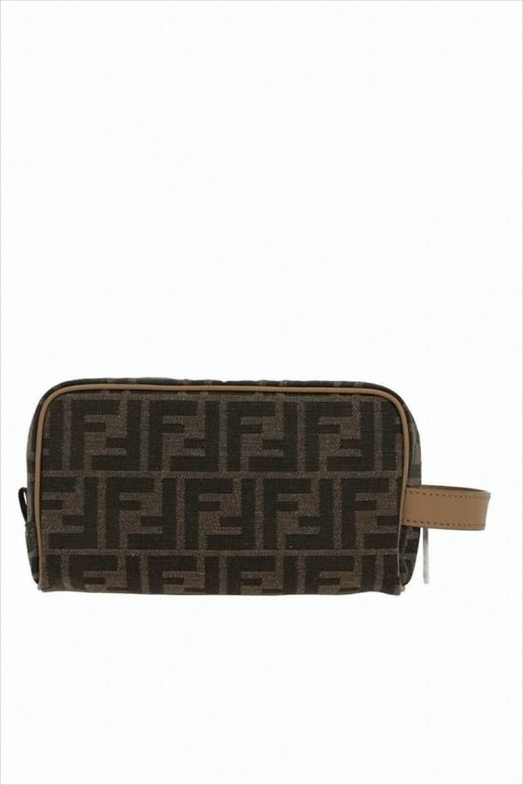 Fendi Rectangular Geometric Print Clutch With Leather Trim
