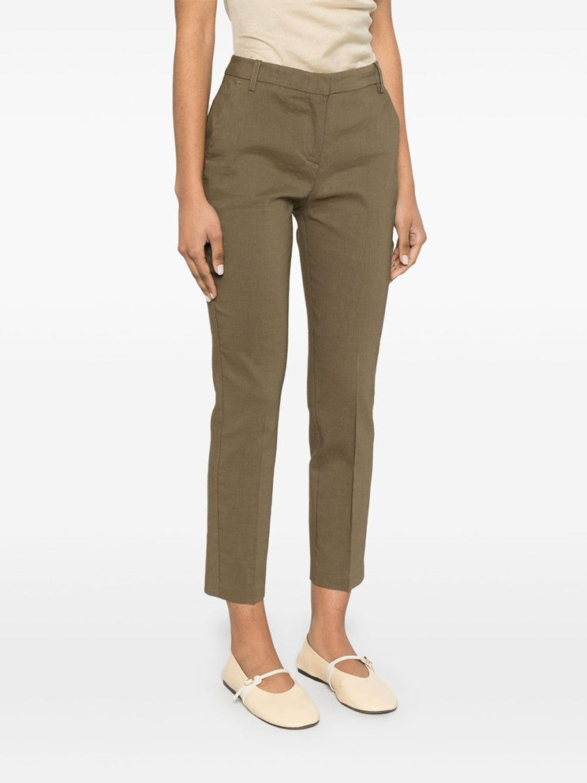 Pinko Tailored Green Trousers With Mid-Rise Waist