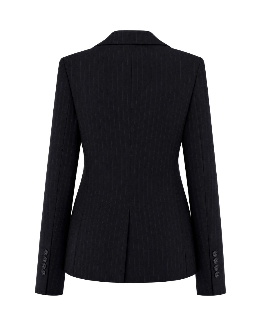 The Andamane Black Pinstripe Cotton-Blend Blazer
