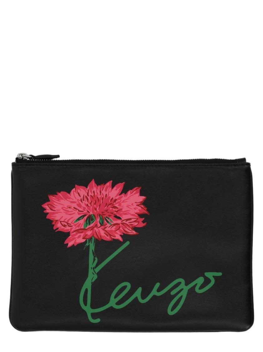 Kenzo Pochette Kenzo Tulip In Black Cow Leather