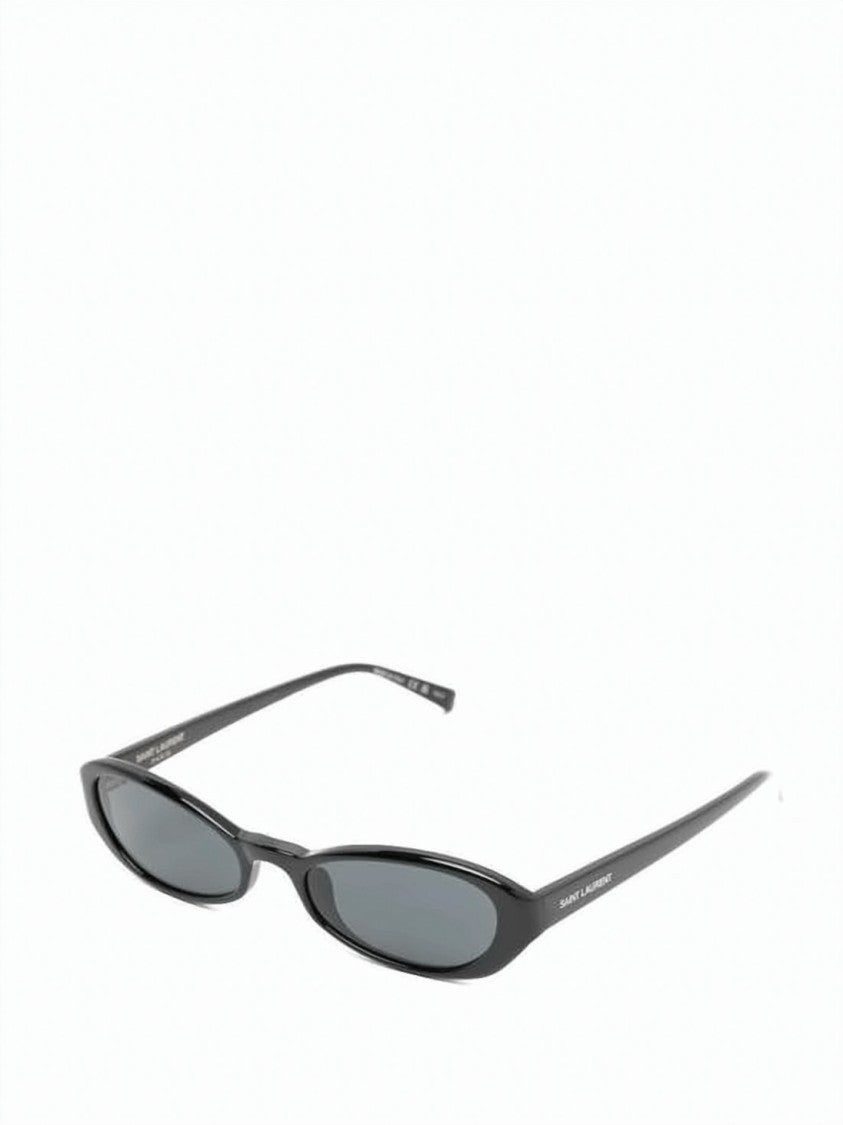 Saint Laurent Narrow Oval Frame Sunglasses With Glossy Acetate Finish