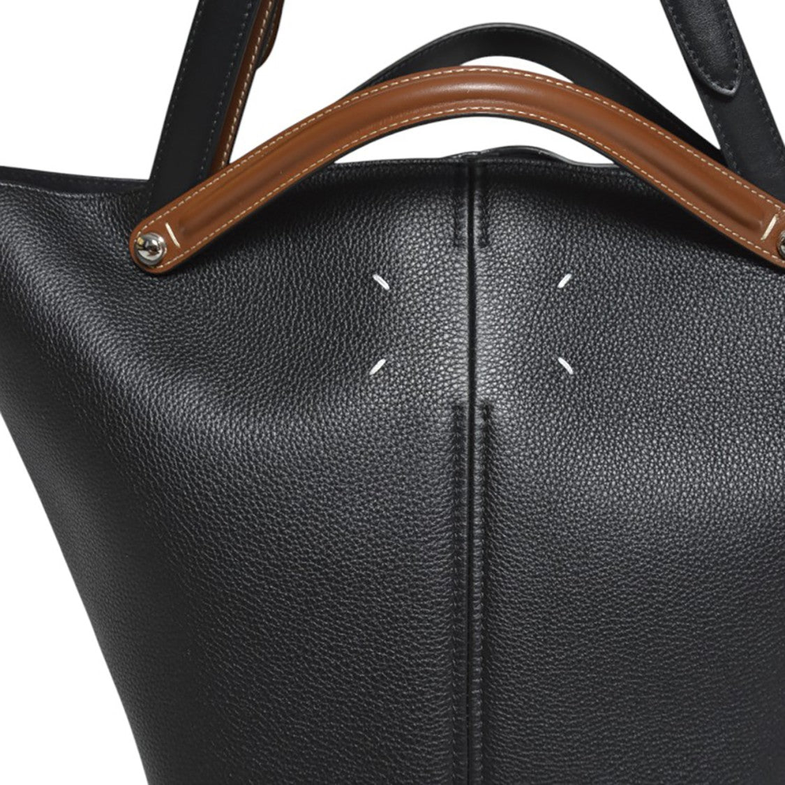 Maison Margiela Pebbled Black Leather Tote Bag With Contrasting Handles