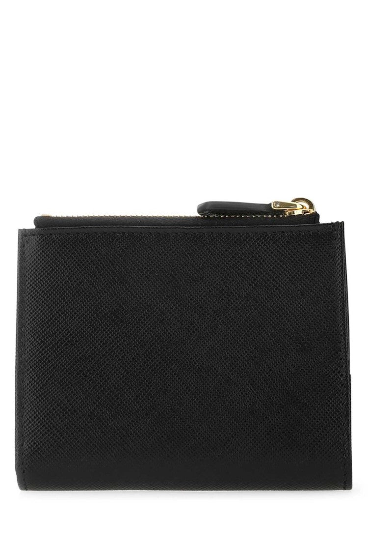 Prada Compact Black Zip Wallet With Triangular Logo Plaque