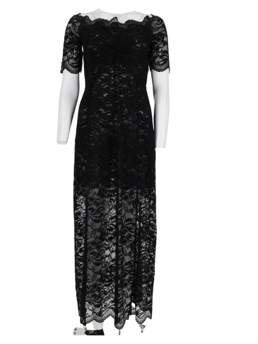 Rabanne Black Scalloped Neckline Lace-Overlay Maxi Dress