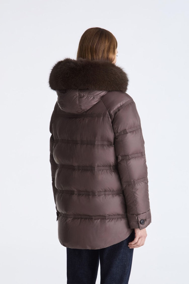 Peuterey Taupe Glossy Hooded Polyester Puffer Jacket