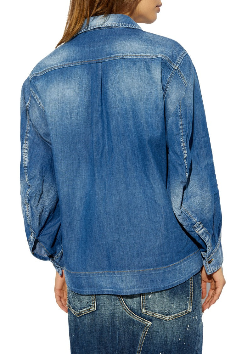 Dsquared2 Relaxed Fit Blue Denim-Look Shirt With Modern Accents