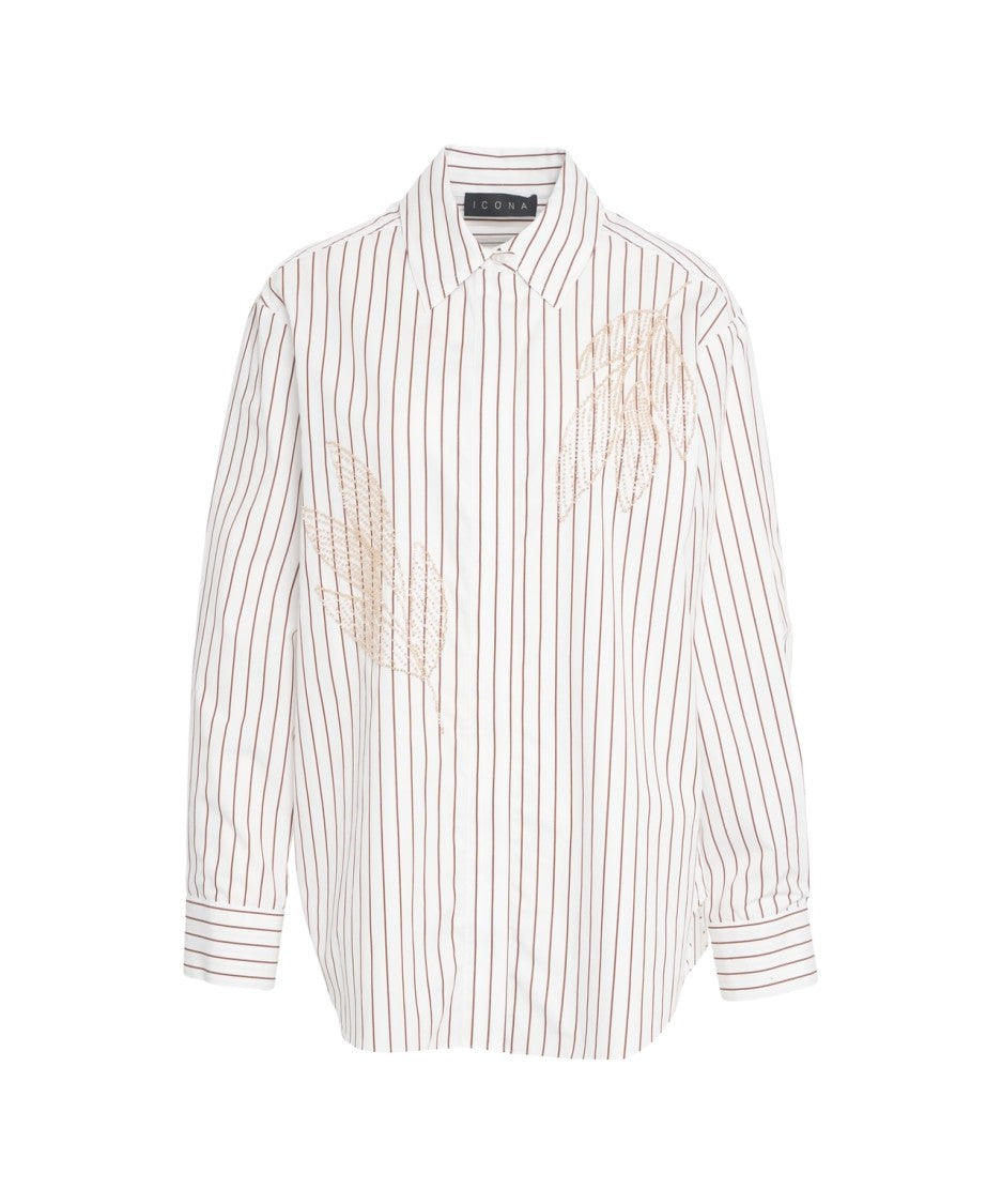 Kaos Embroidered White Shirt With Classic Collar And Buttoned Cuffs