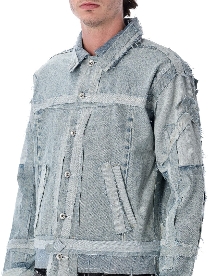 Who Decides War Exposure Patchwork Frayed Denim Jacket