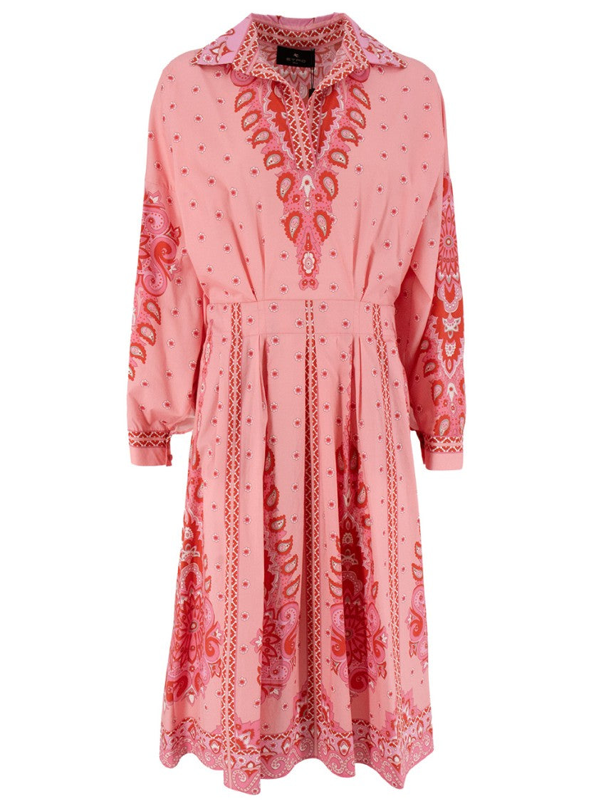 Etro Floral-Patterned Stretch Cotton Midi Dress With V-Neck