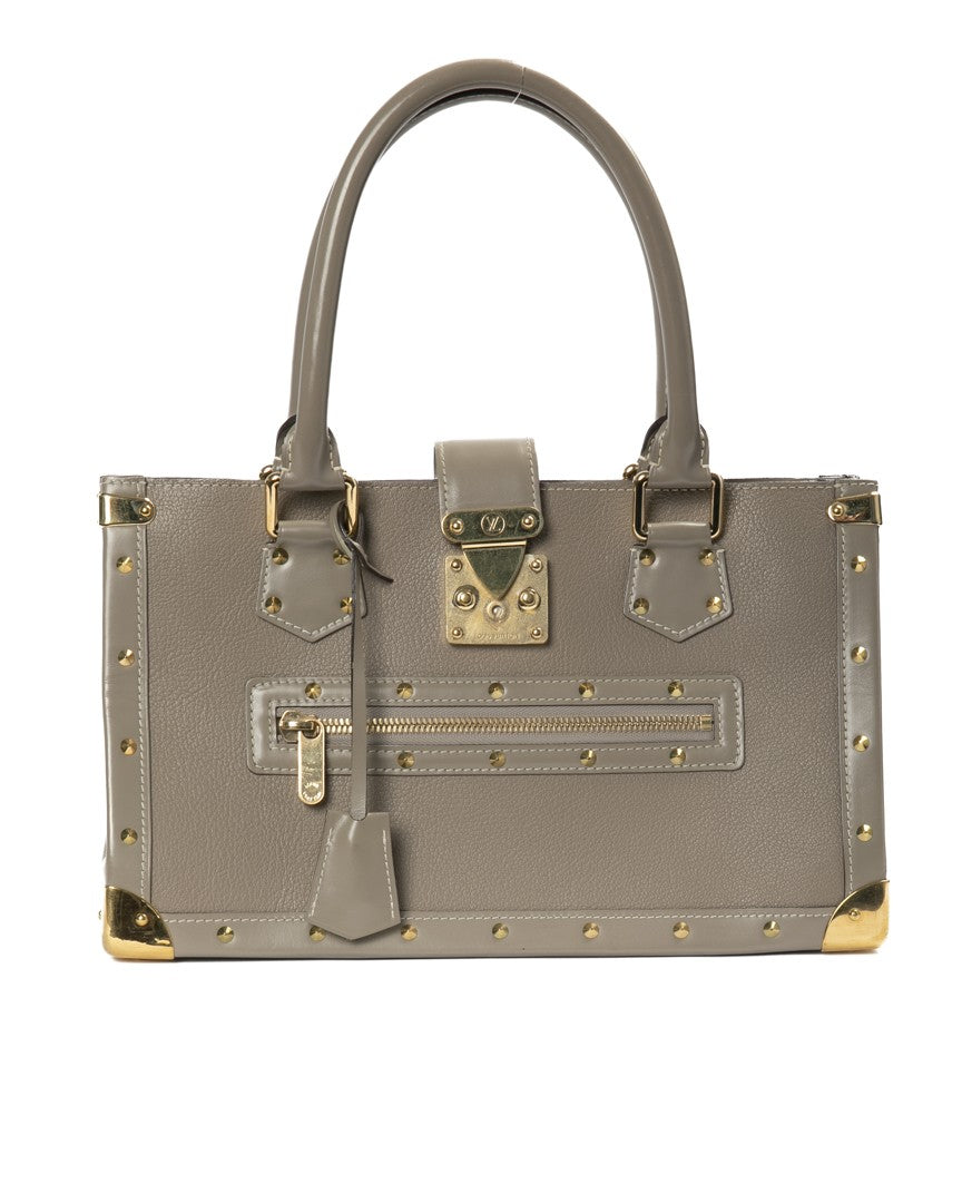 Louis Vuitton Structured Gray Suhali Leather Shoulder Bag With Gold-Tone Accents