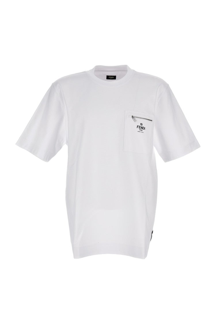 Fendi Crew-Neck T-Shirt With Zip Pocket And Logo Detail