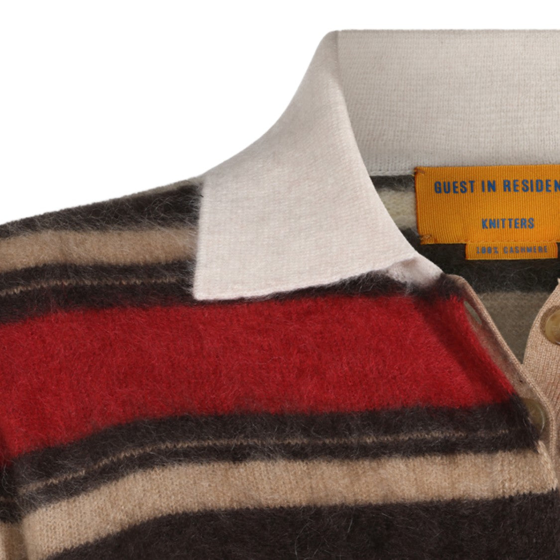 Guest In Residence Relaxed Striped Long-Sleeve Cashmere Polo Shirt