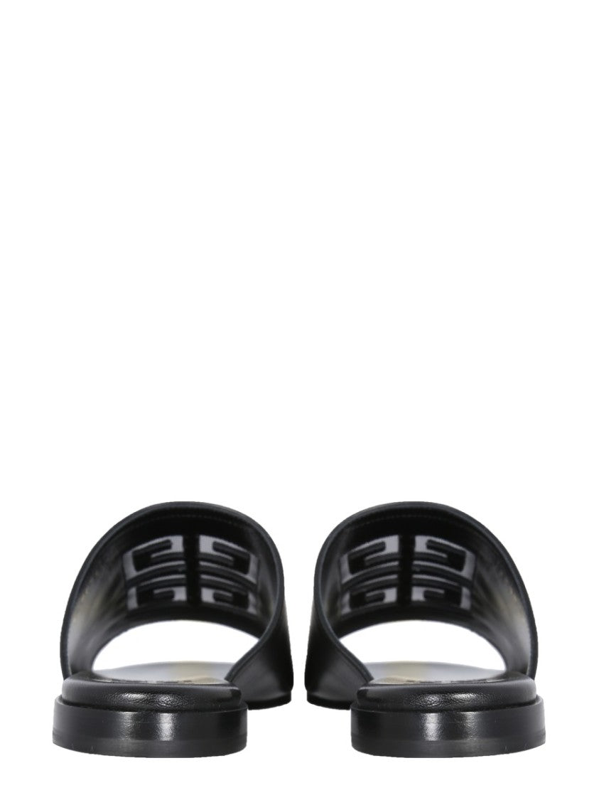 Givenchy Open Toe Black Leather Flat Mules