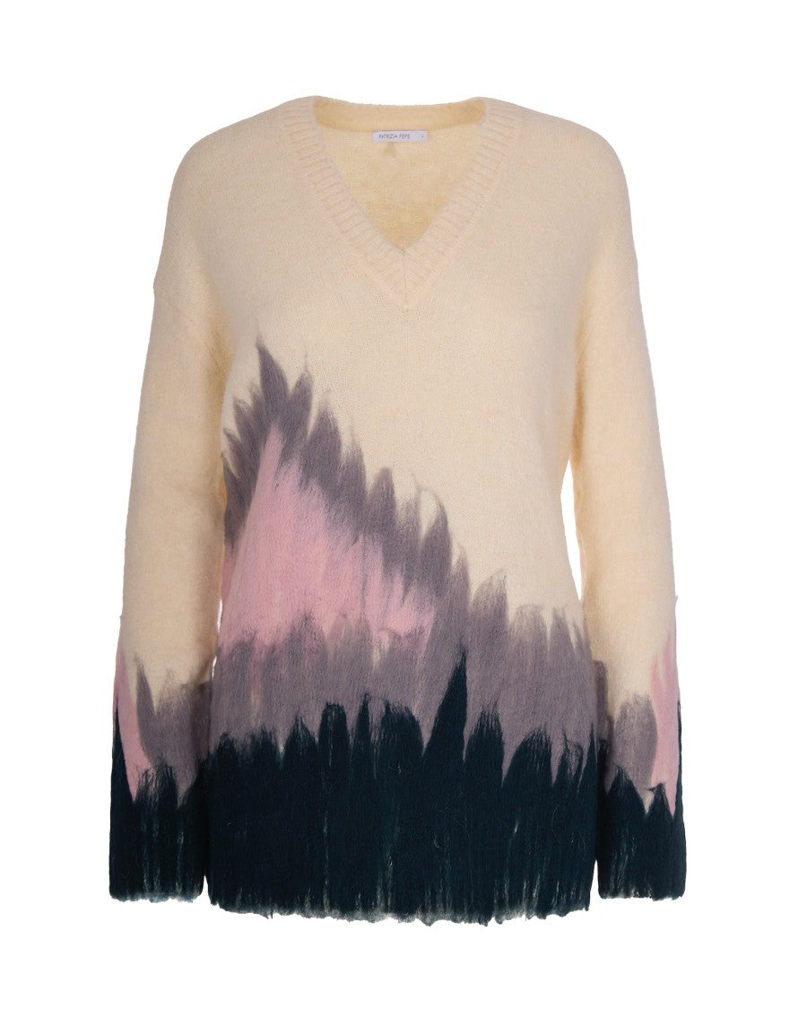 Patrizia Pepe Textured Knit Sweater With Deep V-Neckline