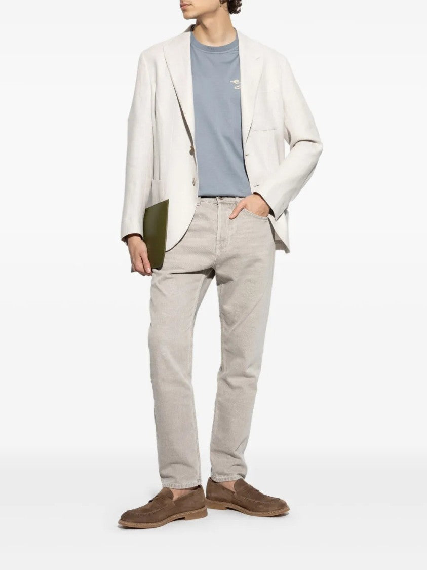 Eleventy Logo-Embroidered Light Blue T-Shirt