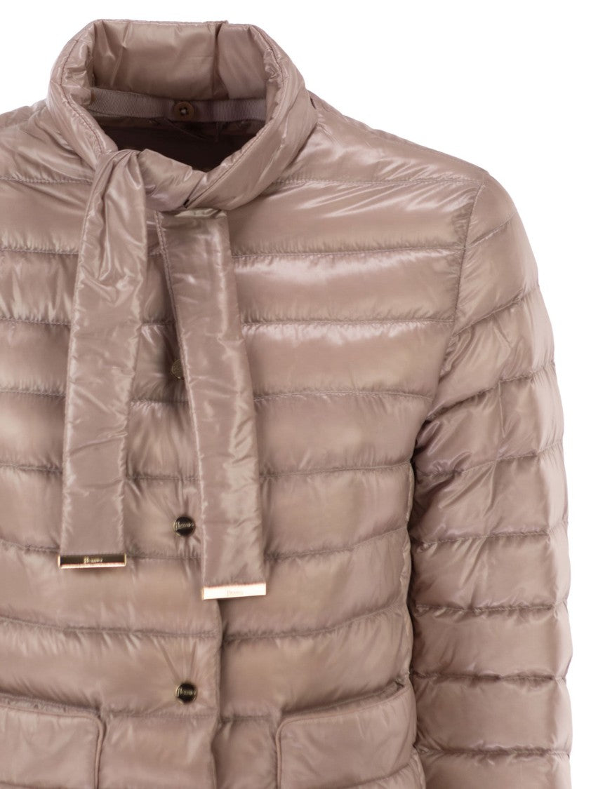 Herno Ultra-Light Down Jacket With Bow Neckline