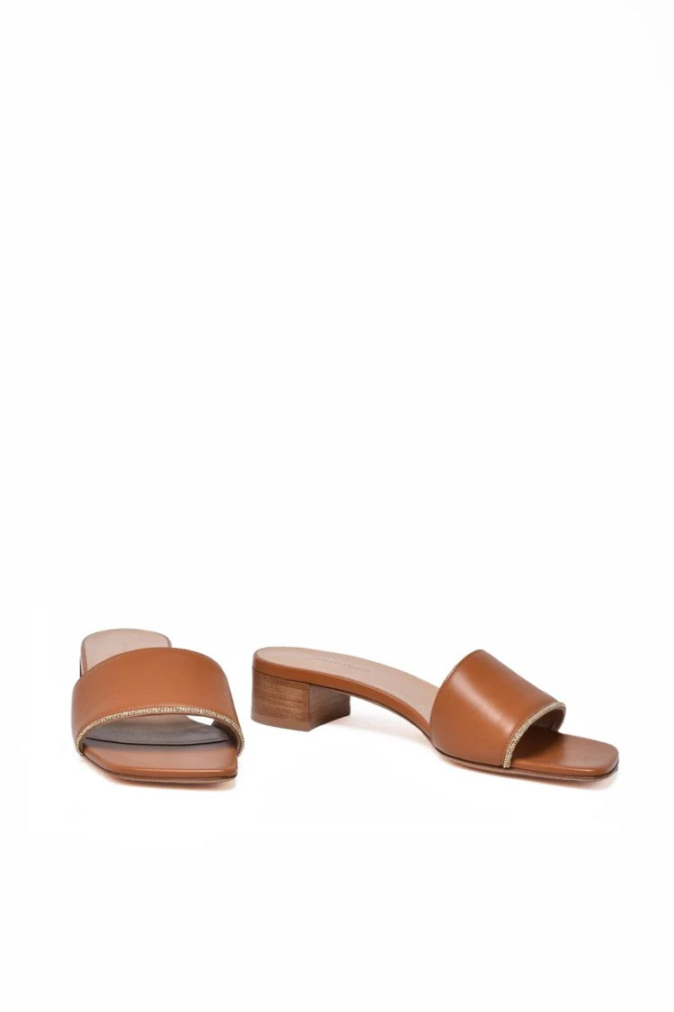 Fabiana Filippi Brown Minimalist Leather Mule Sandals