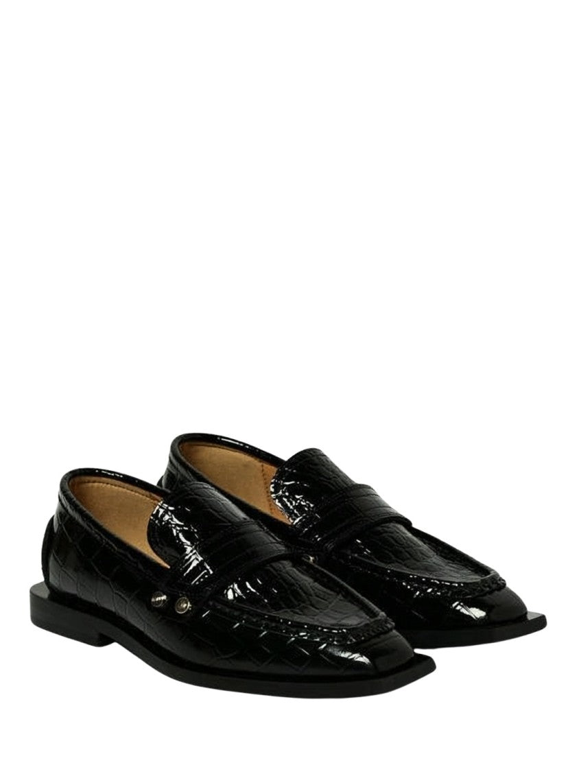 Ganni Pointed Toe Loafers With Crocodile-Embossed Finish