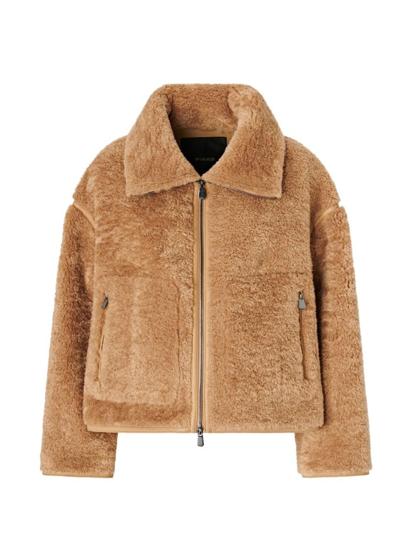 Pinko Cozy Flared Shearling-Effect Peacoat