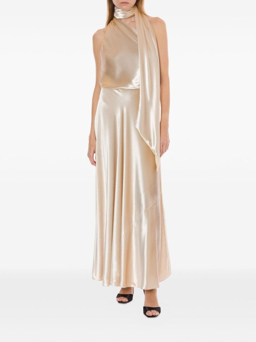 Alberta Ferretti One-Shoulder Long Velvet Dress With Attached Scarf