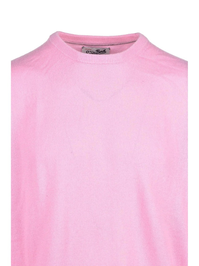 Mc2 Saint Barth Crewneck Sweater In Pastel Pink Merino Wool Blend