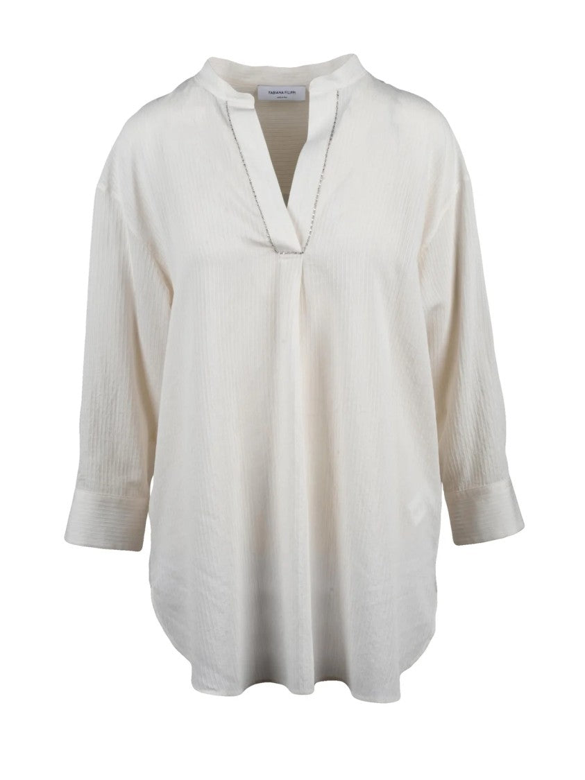 Fabiana Filippi White Viscose Polyamide Cotton Women Blouse