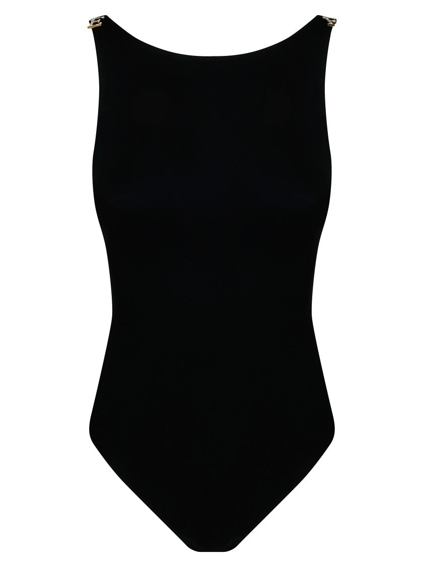 Elisabetta Franchi Rhinestone Hardware Scoop Neck Bodysuit
