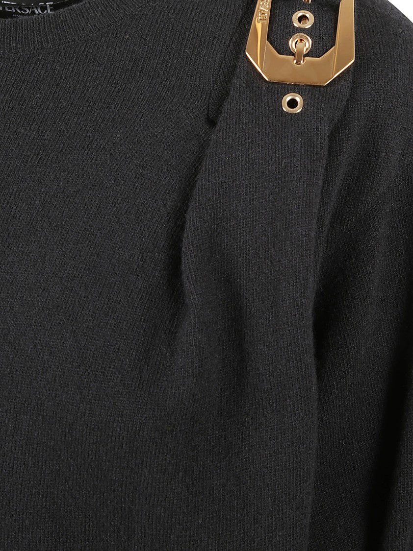 Versace Padded Shoulder Crew Neck Sweater