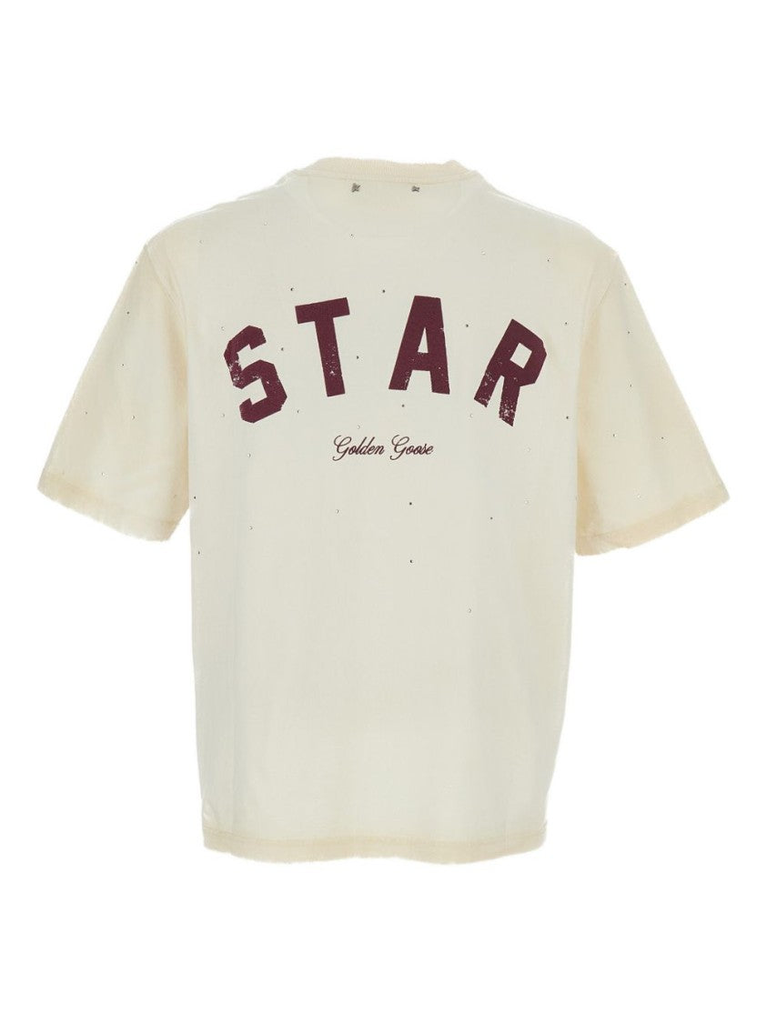 Golden Goose Beige Star Branding Relaxed Silk T-Shirt