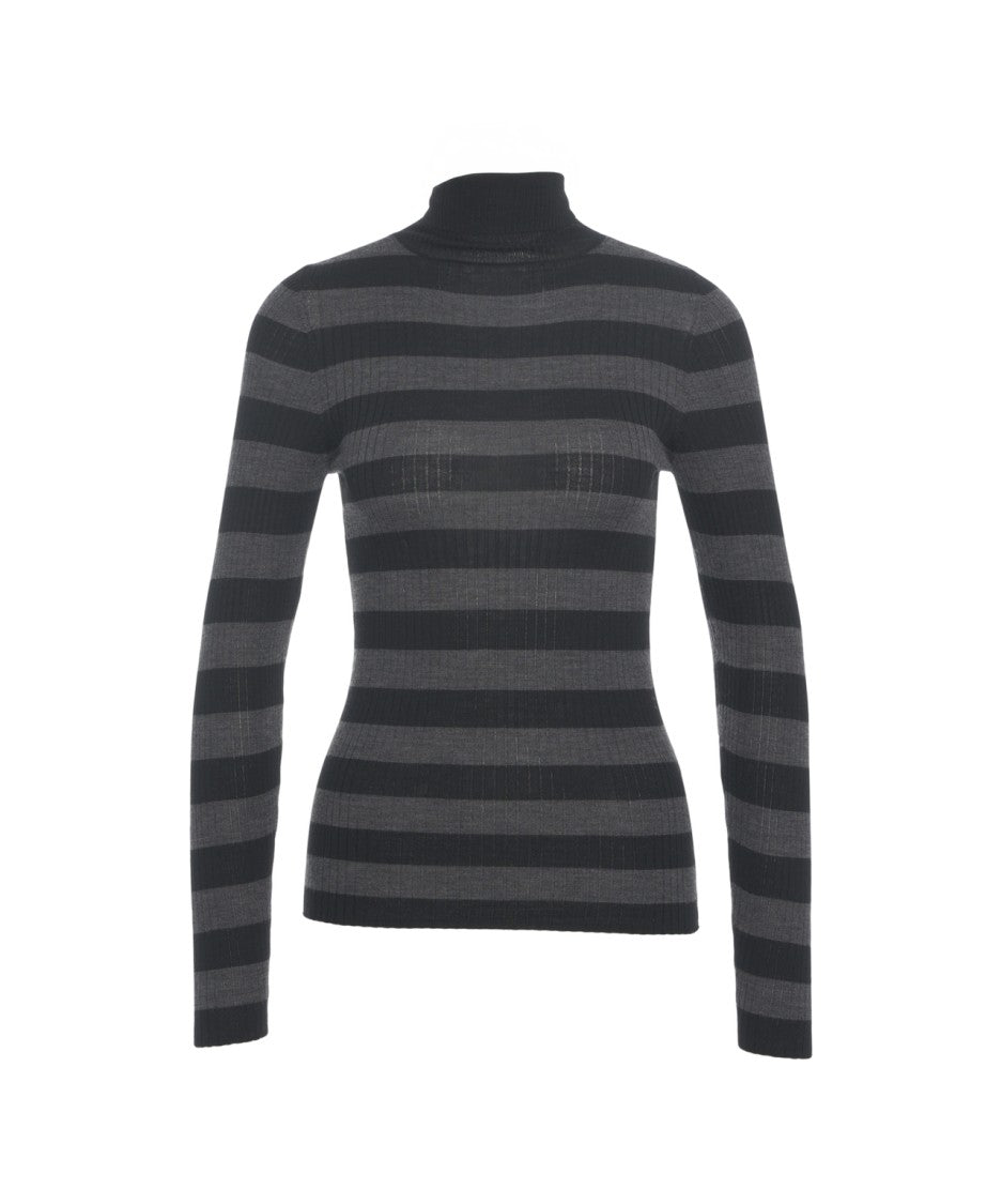 Majestic Filatures Ribbed Knit Sweater With High Turtleneck And Textured Stripes