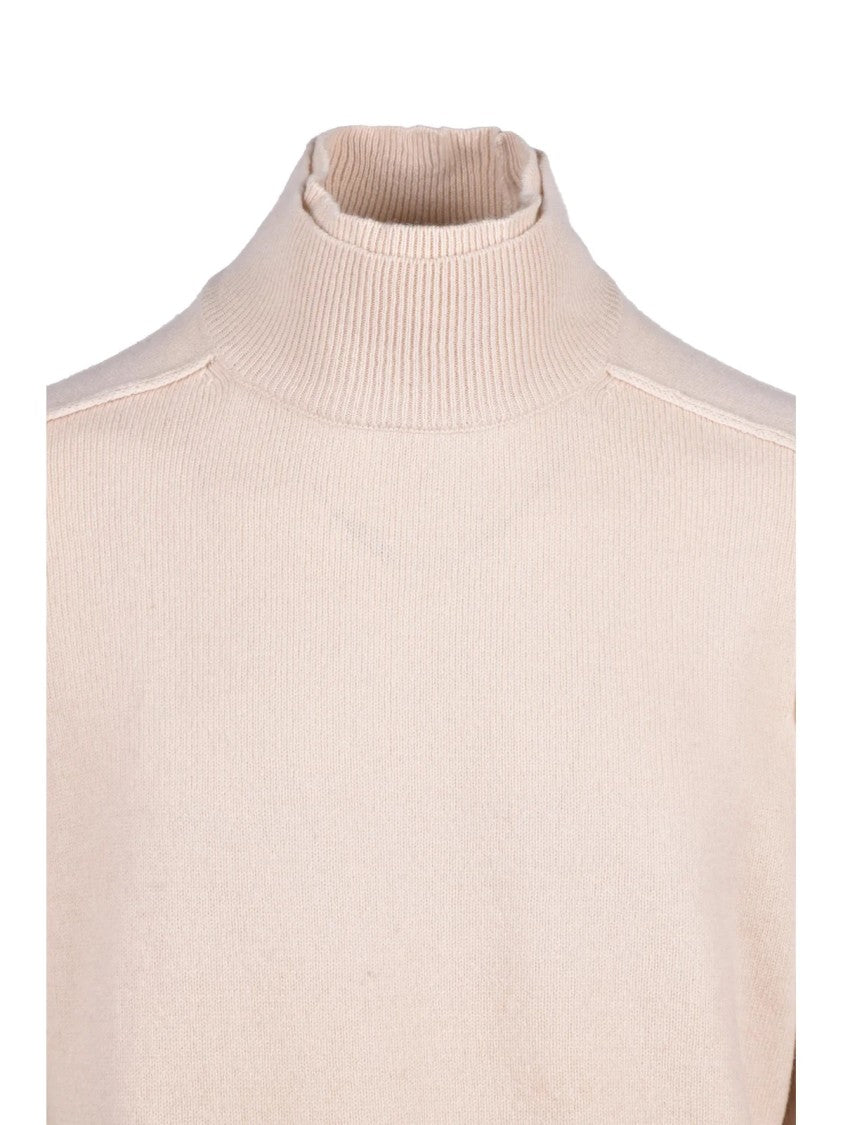 Paolo Pecora Beige Raglan Sleeves Virgin Wool Mock-Neck Sweater
