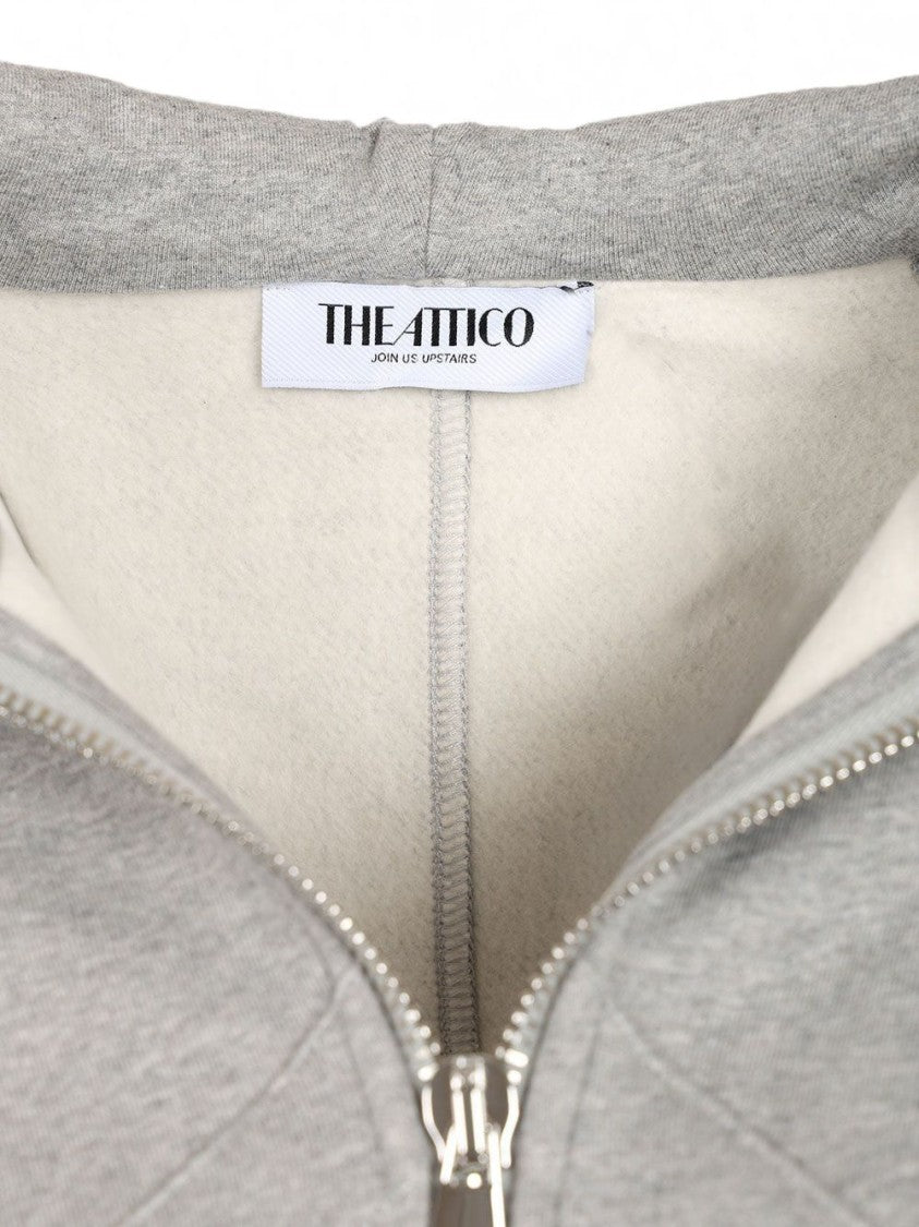 The Attico Black Cropped Hooded Zip-Up Sweatshirt