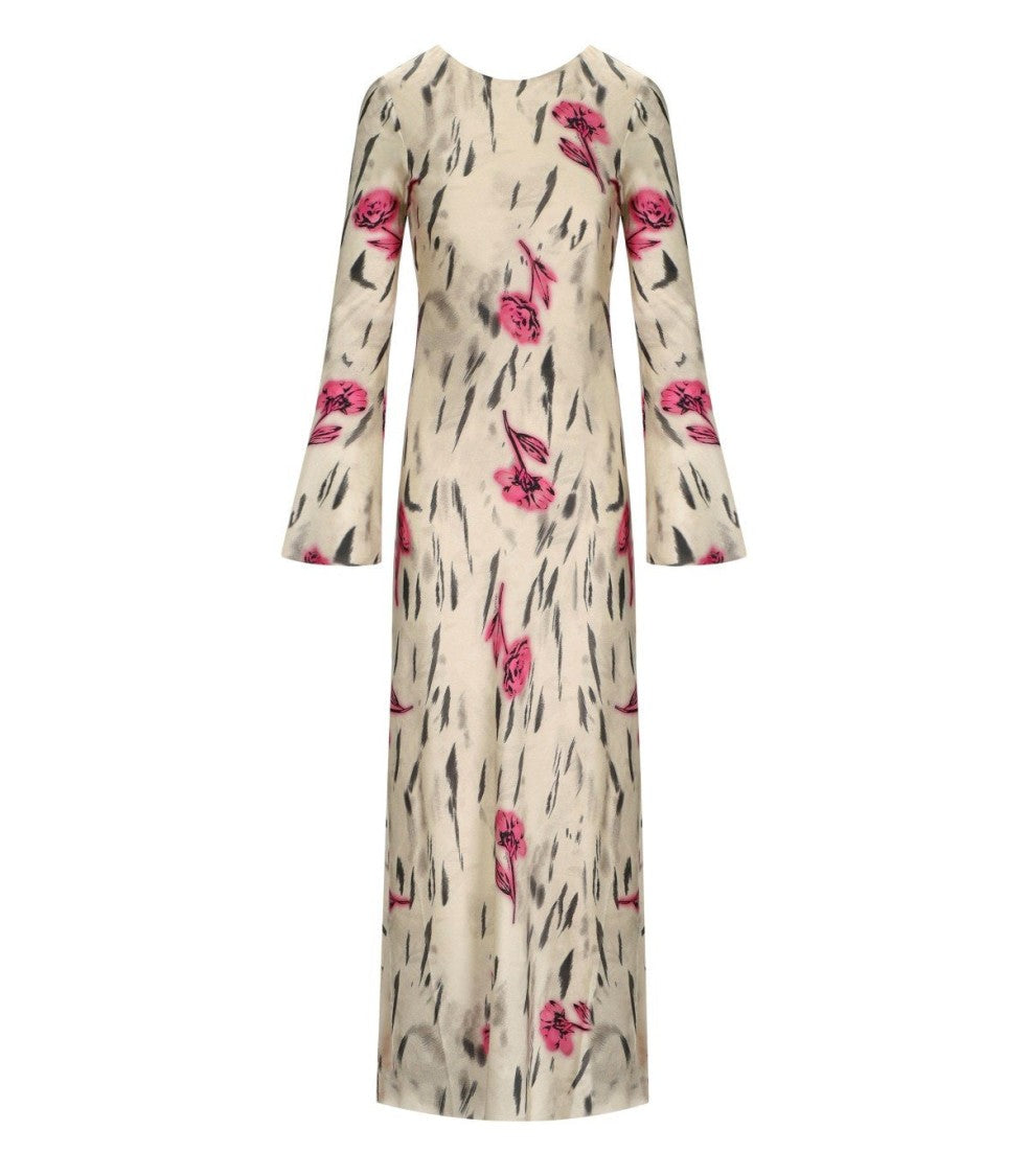 Ganni Ivory Long Satin Dress