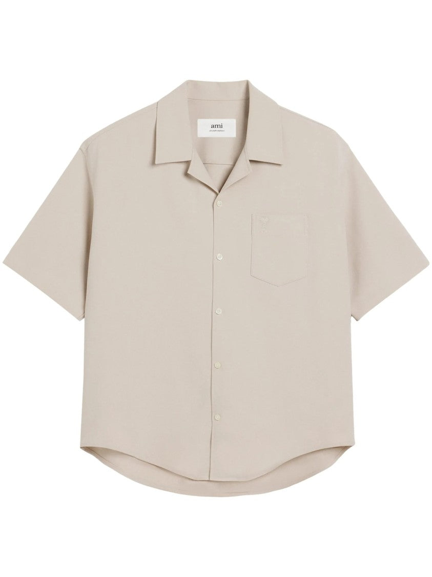 Ami Beige Camp-Collar Shirt With Monogram Motif